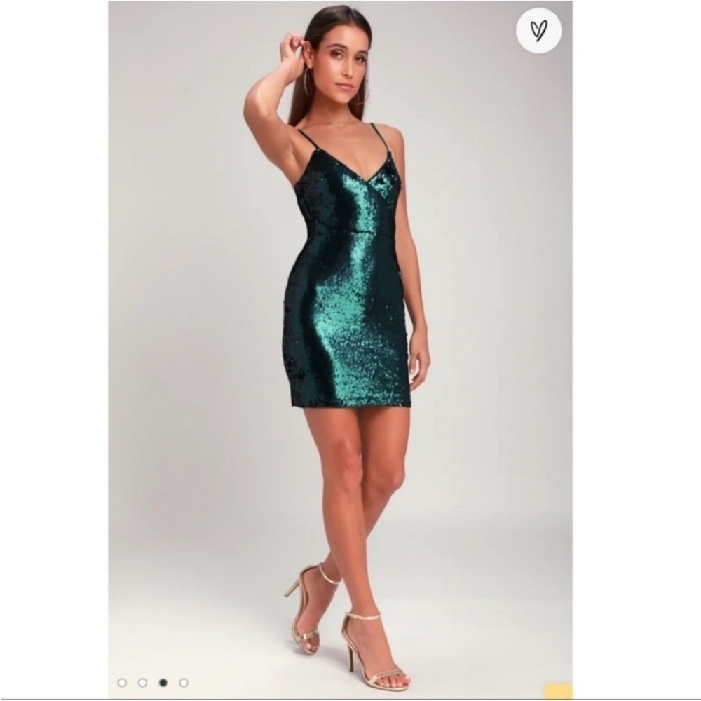 NWT Lulus Glisten to Me Teal Green Sequin Surplice
Mini Dress Sz M